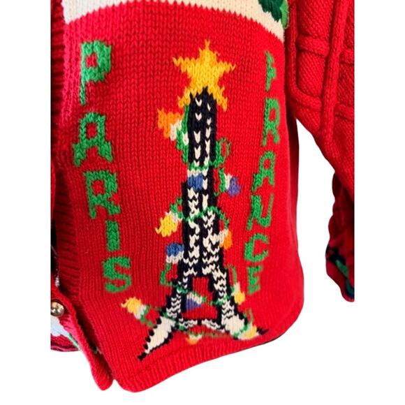 Vintage 1993 The Eagle’s Eye Joyeux Noël Paris Christmas Sweater Cardigan M - Picture 2 of 8